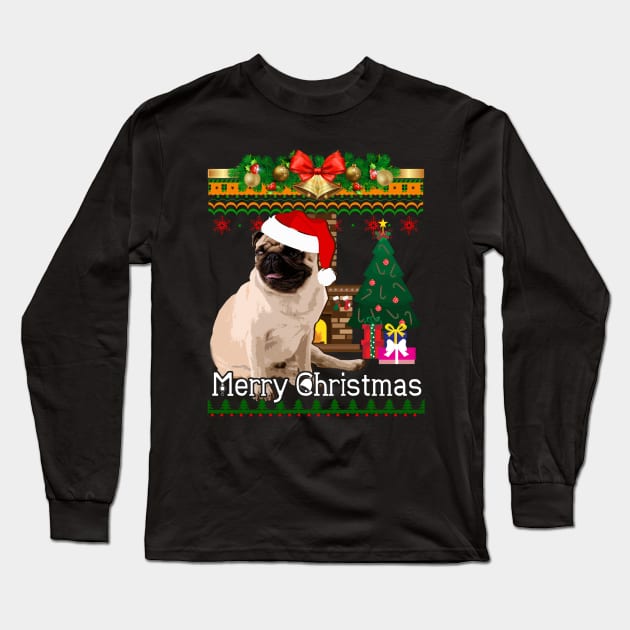 Ugly Christmas Sweater PUGS Long Sleeve T-Shirt by LaurieAndrew